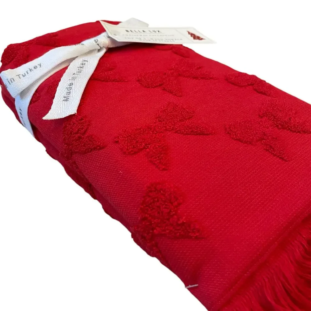 Bella Lux RED BOWS Hand Towel Set of 2 Chic Holiday Bathroom Decor New